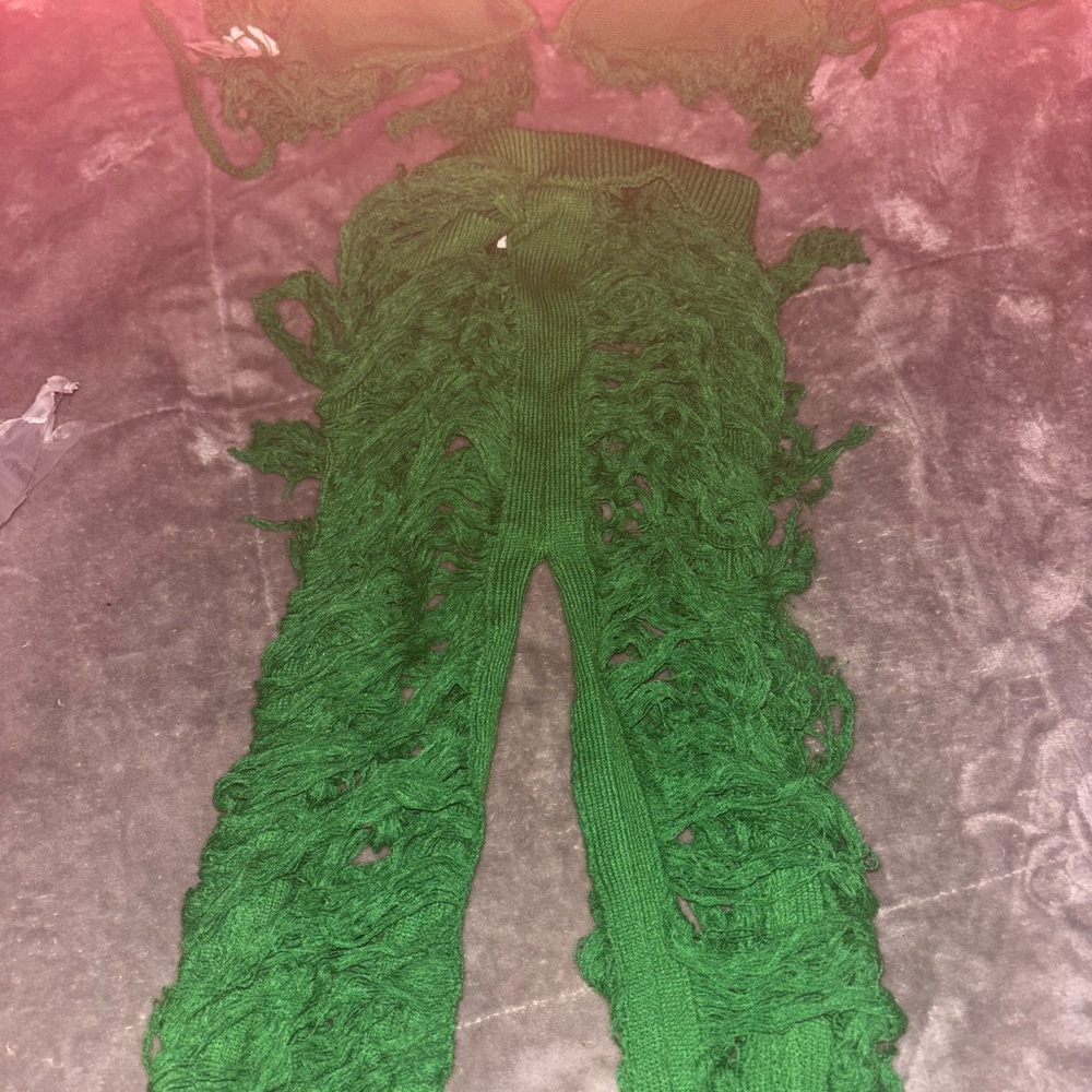 Green Knit Distressed Pants